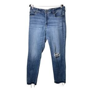 Kut from the Kloth Kristie High Rise Fab Ab Straight Leg 14 Ripped Knee Fray Hem